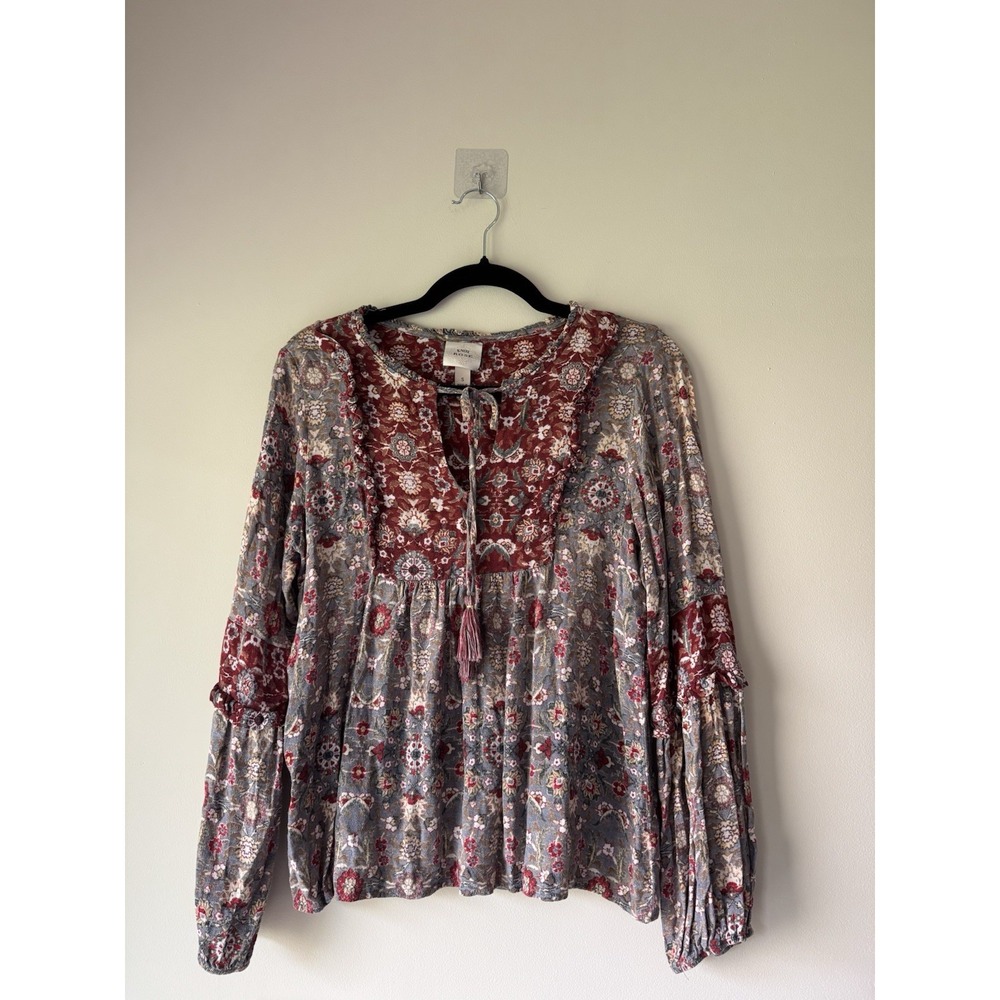 Knox Rose Women's Size Small Mixed Floral Boho Peasant Long Sleeve Blouse